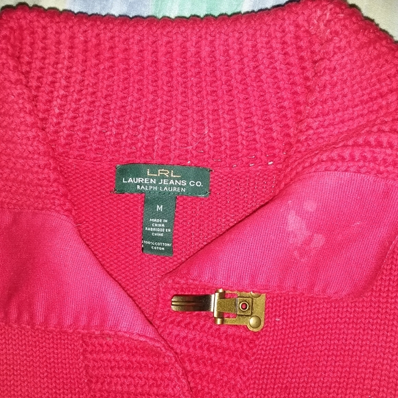 LRL LAUREN WOMENS RED SWEATER WITH HOOKS SIZE MEDIUM - Picture 2 of 5